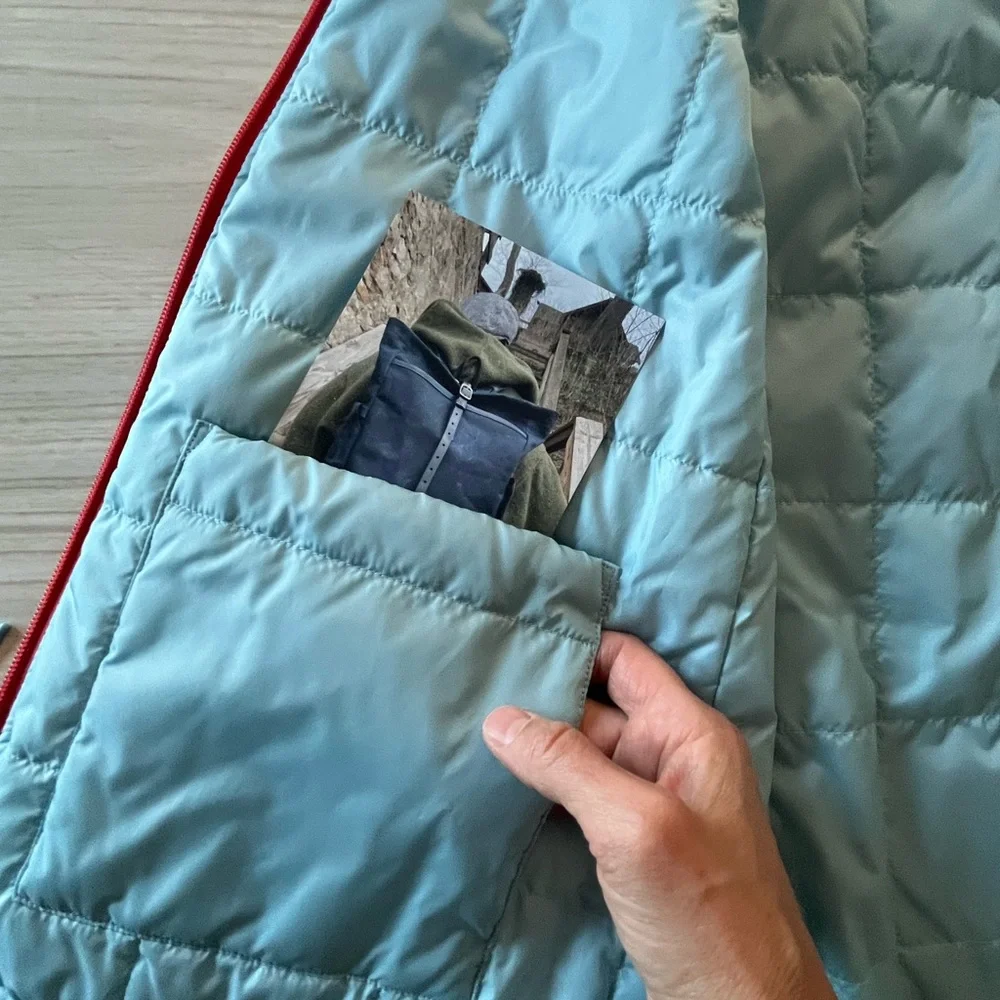 Cotopaxi Multi-blues Reversible Hooded Puffer Vest - Picture 7 of 11